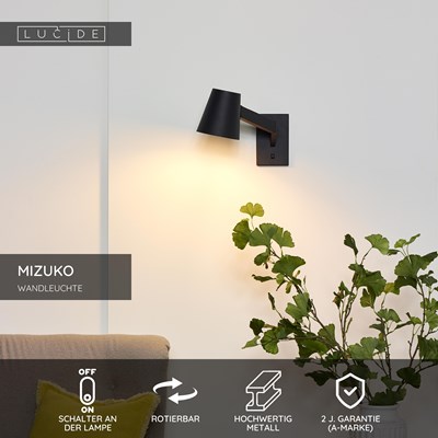 Lucide MIZUKO - Wandleuchte - 1xE14 - Schwarz